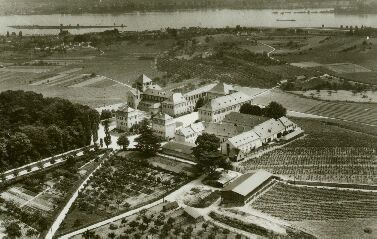 Schloss Johannisberg, Luftaufnahme
              mit Sicht auf den Rhein 1940 ca.
