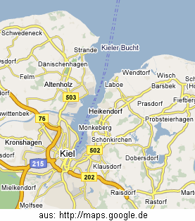 Karte mit Kiel und der Kieler Bucht