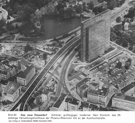 Bild 83: Dsseldorf, das
                          Verwaltungshochhaus der Phoenix-Rheinrohr AG.
                          Auch hier geht das Geschft mit der
                          Waffenproduktion und das Geschft mit dem Tod
                          weiter...