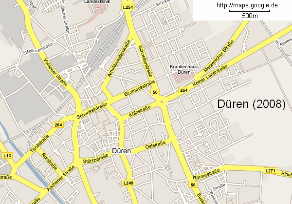 Karte von
                    D�ren aus dem Jahre 2008 (maps.google.de)