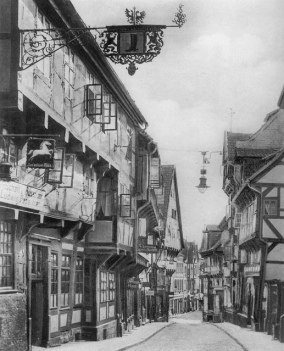 Riegelhuser (Fachwerkhuser) an der Alten
                      Schuhstrasse, 1930 ca.