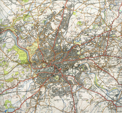 Karte von Bristol 1946 ohne jedes Anzeichen von
                Zerstrungen
