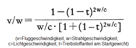 Die Formel von
Einstein für die Fluggeschwindigkeit Die Formel von Einstein für die
Fluggeschwindigkeit