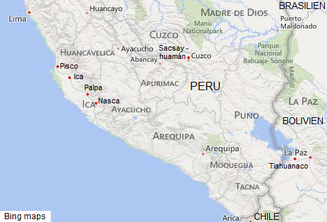 Karte
                        von Peru mit Pisco, Ica, Palpa, Nasca, Cusco /
                        Sacsayhuam�n und Tiahuanaco [2]