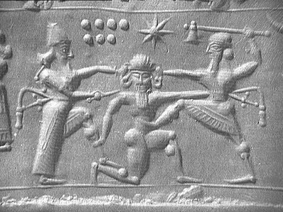 Annunaki-Ausserirdische der Sumerer mit
                        einem grossen Sternsymbol