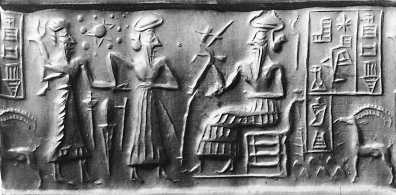 Annunaki-Ausserirdische der Sumerer mit
                        einer Sonne mit Planetensystem