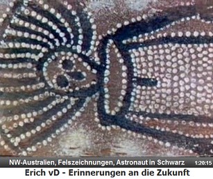 Nordwest-Australien, Felsenmalereien mit einem
                  schwarzen Astronaut mit Antennenkopf