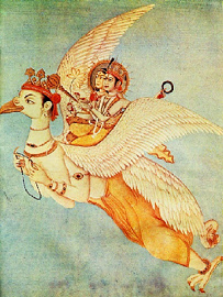 Dios Garuda con Vishnu y
                                        esposa Lakshmi