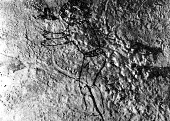 Dibujo rupestre de un
astronauta, probablemente de las montañas de
Tassili, en el Sahara Dibujo rupestre de un astronauta,
probablemente de las montañas de Tassili, en
el Sahara