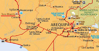 Mapa con Arequipa y Toro Muerto Mapa con Arequipa y Toro Muerto