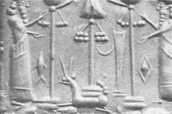 Sello de rodillo de los sumerios
(16) con dos dioses como hombres y
animales Sello de rodillo de los sumerios (16)
con dos dioses como hombres y animales