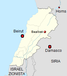 Mapa de L�bano con Beirut, Damasco,
                              Baalbek y Homs