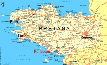 Mapa de la Bretaña con
Kerlescan Mapa de la Bretaña
con Kerlescan