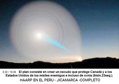 El plan consiste en
crear un escudo que protege Canadá y a los
Estados Unidos de los misiles enemigos e
incluso de ovnis (6min.23seg.). El plan consiste en crear un escudo que
protege Canadá y a los Estados Unidos de los
misiles enemigos e incluso de ovnis
(6min.23seg.).