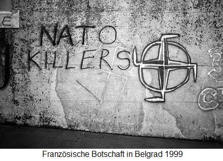 Wahrheit 9 über die kr. NATO: Die NATO
                            bombardierte Belgrad mit vielen Toten, ohne
                            angegriffen worden zu sein - die NATO ist
                            eine Nazi-Organisation und verdient das
                            Hakenkreuz