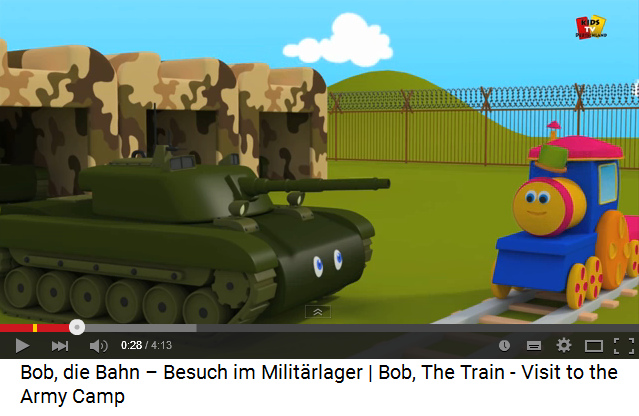 Kindermanipulation mit Video
                  "Bob die Bahn". Die Lokomotive
                  "Bob" sagt: "Hallo, Herr Panzer!"
