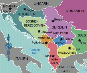 Map with Serbia, Belgrade and
                              Novi Pazar