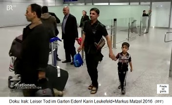 The Iraqi boy (8 years old)
with cyst at his operated bladder
arrives with his father at the
airport in Frankfurt on the Main The Iraqi boy (8 years old)
with cyst at his operated bladder
arrives with his father at the
airport in Frankfurt on the Main