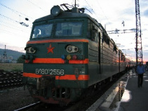 Birobidzhan railway station, locomotive
                          with Communist star, 2004 approx.