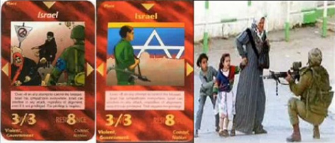 24. Card
with criminal Zionist Israel and a
soldier targeting at Palestinian
children 24. Card with criminal Zionist
Israel and a soldier targeting at
Palestinian children