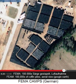 Ein Sarglager der FEMA, Luftaufnahme
                              von Google Earth
