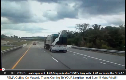 Lastwagen mit FEMA-Särgen in den
                              "USA"