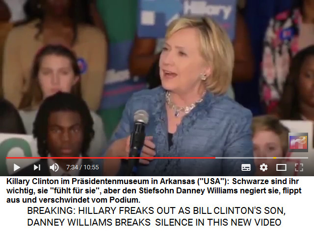 Killary Clinton im Clinton-Museum in
                        Arkansas ("USA"): Schwarze sind ihr
                        wichtig, sie "f�hlt f�r sie", aber den
                        Stiefsohn Danney Williams negiert sie, flippt
                        aus und verschwindet vom Podium.
