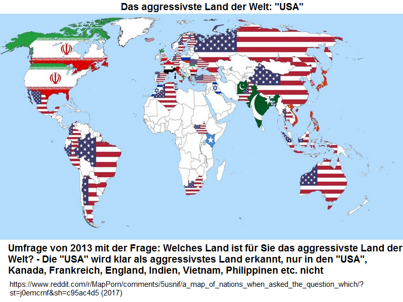 Weltkarte:
                                "USA" ist als aggressivstes
                                Land der Welt erkannt