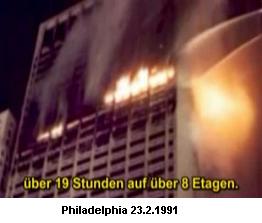 Brennendes Hochhaus mit 38 Stockwerken in
                          Philadelphia strzt nicht zusammen, 23.2.1991