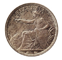 Sitzende Helvetia
                        auf 5-Franken-St�ck im Entwurf