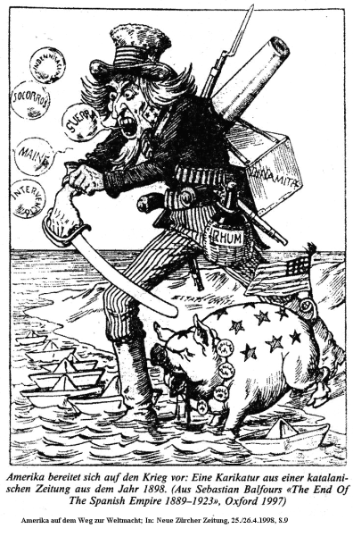 Angriff
des Ami, Karikatur 1898 Angriff des Ami, Karikatur 1898