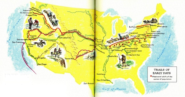 Map with
                        the trails in the "USA" to the West
                        1819-1860