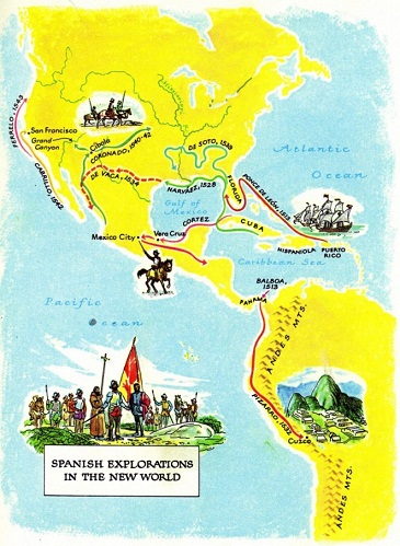 Karte "Amerikas" mit den
              "christlichen" Besetzungen 1492 bis 1543