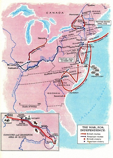 Der weisse "Unabhngigkeitskrieg"
                    1776-1781 in "Amerika", Karte