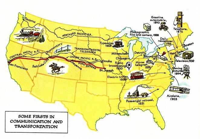 Technische Erfindungen und technische
                            Neuerungen in den "USA", Karte.