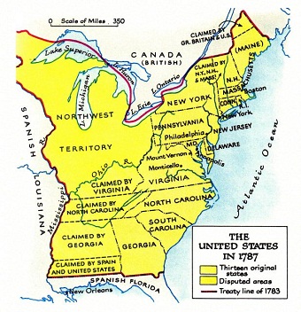 Die neue Teilung von Nord-"Amerika"
                    zwischen den weissen Rassen zwischen Spanien, den
                    "USA" und England 1783 und 1787, Karte