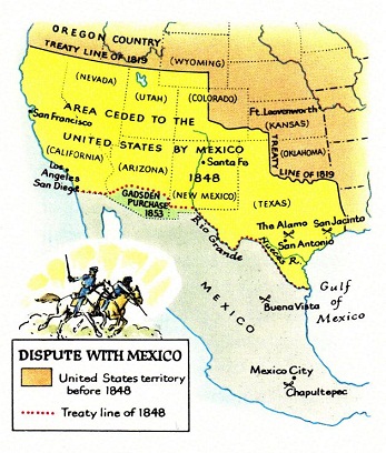 Der Gewinn der weiss-rassischen "USA"
                    nach dem Sieg gegen das weiss-rassistische Mexiko im
                    Krieg 1845-1848, Karte. Der Durchbruch nach
                    Kalifornien ist "gelungen".