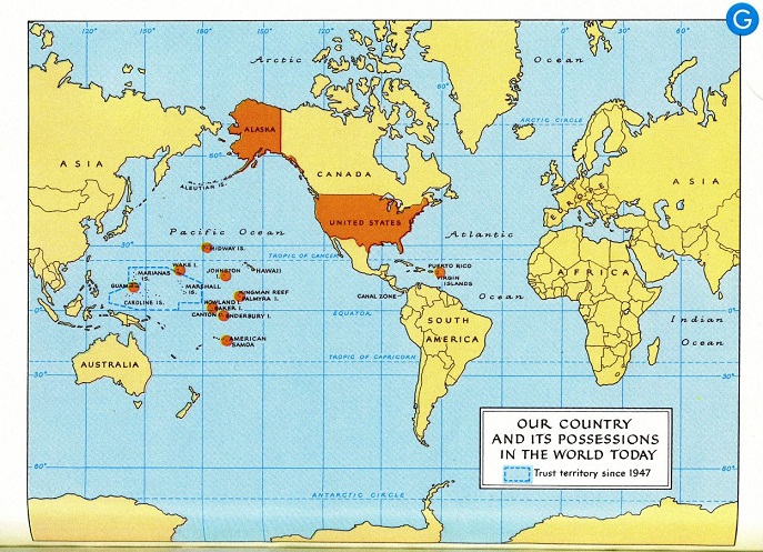 Karte mit den "USA" und Pazifik 1947.
                    Aber die Weltherrschaft der "USA" durch
                    die Besetzung Deutschlands und Israels wird im
                    Schulbuch nicht erwhnt [Rheinwiesenlager,
                    zionistischer Israel-Imperialismus etc.].