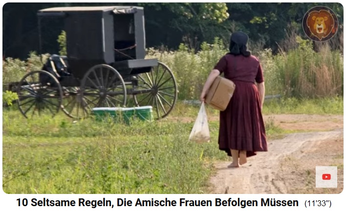 Amish-Frauen laufen draussen barfuss Amish-Frauen laufen draussen barfuss