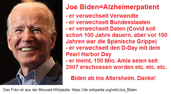 Joe Biden im
                    November 2020, er ist ein Alzheimerpatient,
                    Portrait
