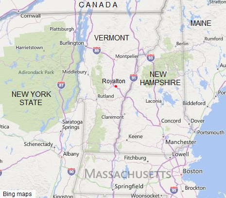 Karte
mit Boston und Royalton im Bundesstaat Vermont Karte mit
Boston und Royalton im Bundesstaat Vermont
