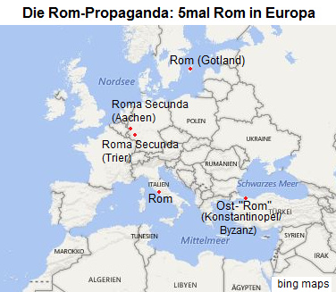 Karte mit 5mal Rom in Europa Karte mit 5mal Rom in Europa