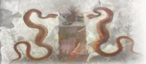 Efebo-Haus in Pompeji, Freske mit
Schlangen und Ananas, Archäologisches Nationalmuseum von
Neapel Efebo-Haus in Pompeji, Freske
mit Schlangen und Ananas, Archäologisches Nationalmuseum
von Neapel