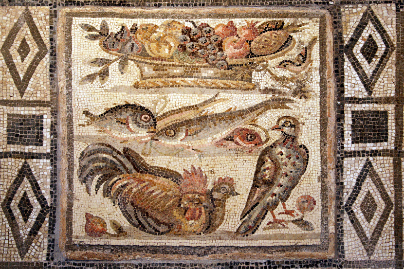 Celloni-Grotte im Massimo-Palast in Rom: Ein
Mosaik aus der Augustus-Zeit zeigt eine Fruchtschale mit
einer Ananas (oben rechts) Celloni-Grotte im
Massimo-Palast in Rom: Ein Mosaik aus der Augustus-Zeit
zeigt eine Fruchtschale mit einer Ananas (oben rechts)