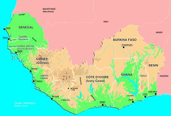 Karte Senagal-Côte d'Ivoire-Ghana Karte Senagal-Côte d'Ivoire-Ghana
