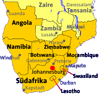 Karte mit Position von Angola und Moçambique Karte mit Position von Angola und Moçambique