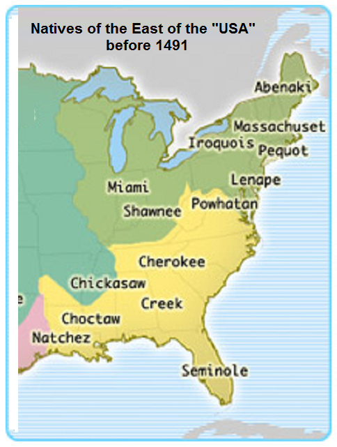 Karte mit den Ureinwohnern im Osten der
"USA" vor 1491 Karte mit den
Ureinwohnern im Osten der "USA" vor
1491