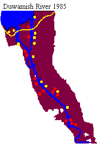 Duwamish-Fluss , Duwamish river fliesst
                      1985 total kanalisiert