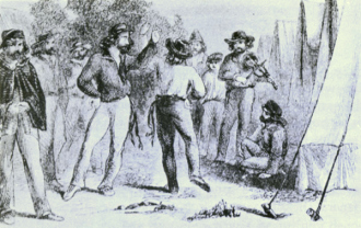 Metis-Tanz in traditioneller Kleidung
                            in Pembina, heute Manitoba, ca. 1859