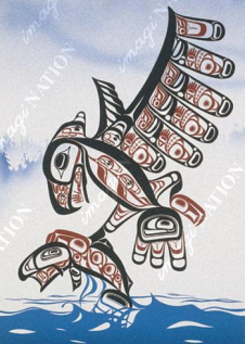 Tsimshian-Malerei: Vogel f�ngt
                                    Fisch